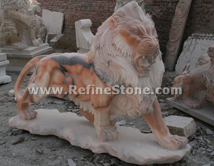 Life size marble lion sculpture
