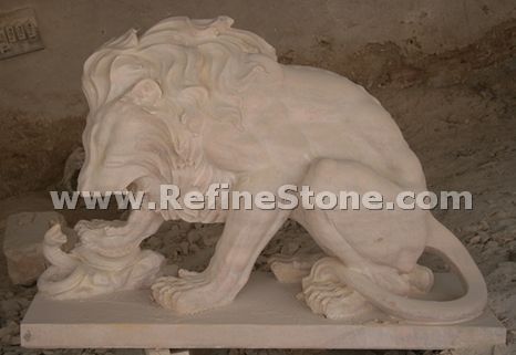 marble lion statue play with snake