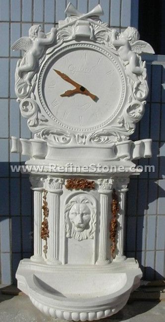 Clock shape white marble water fountain