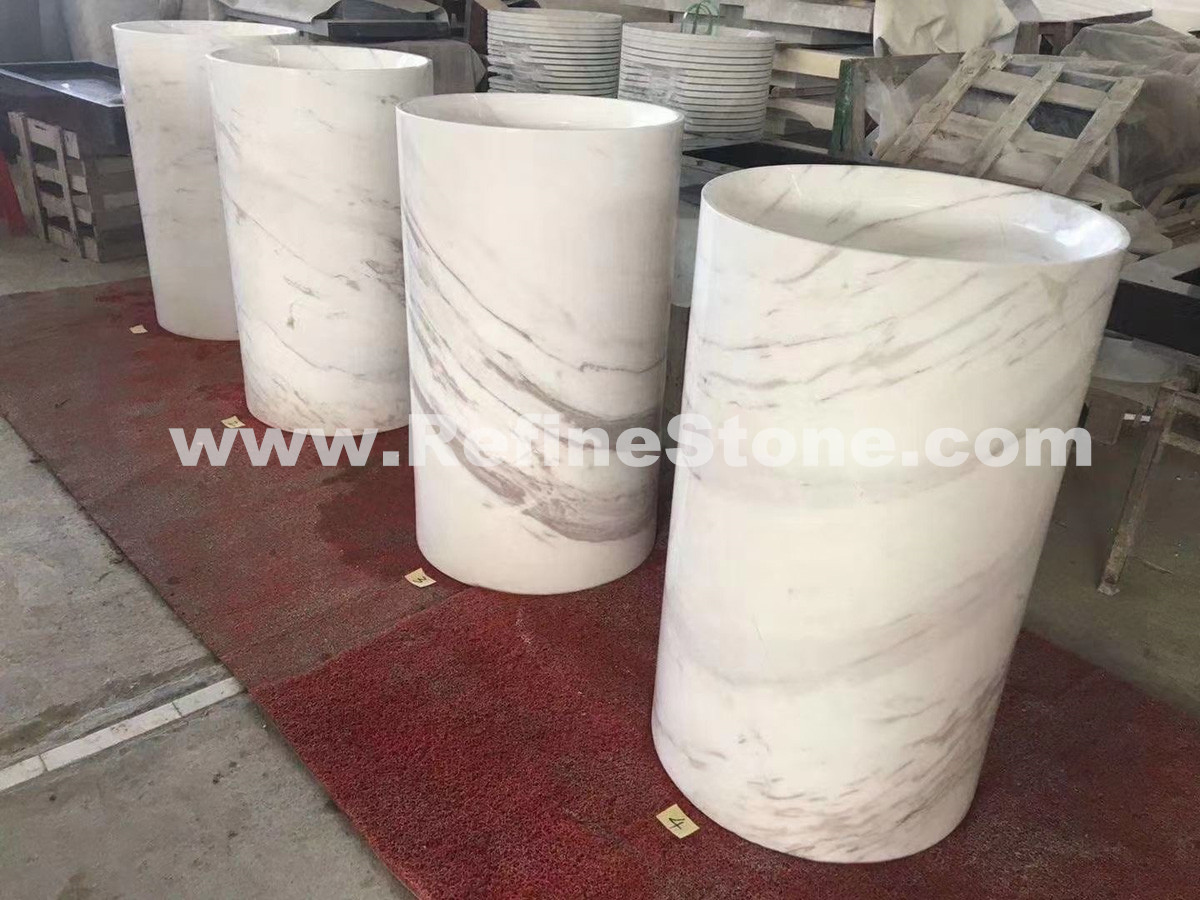 Volakas White Marble Round Wash Pedestal stone sink