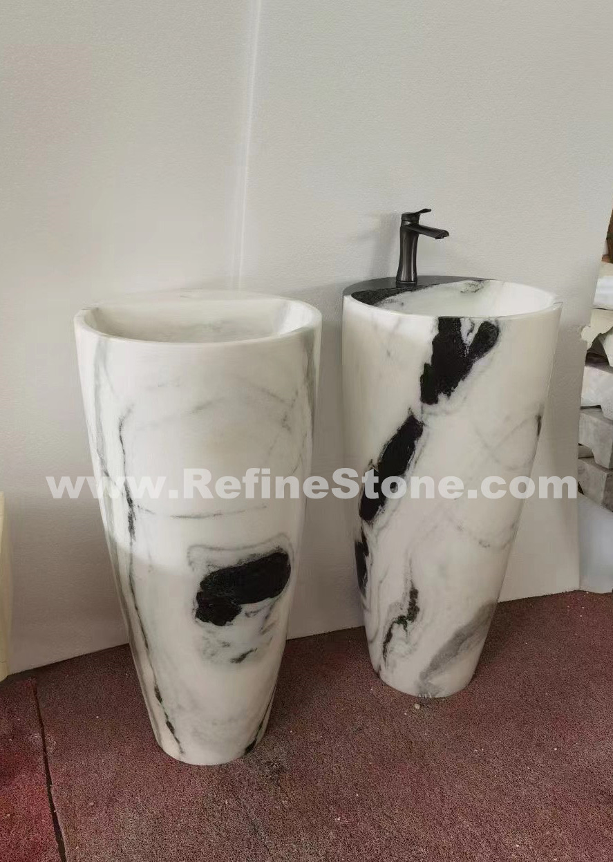 Panda white Marble Pedestal wash Basin