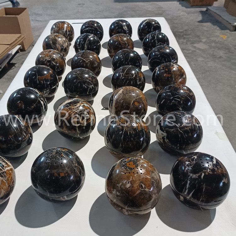 Black portoro marble ball Sphere Incense Burner
