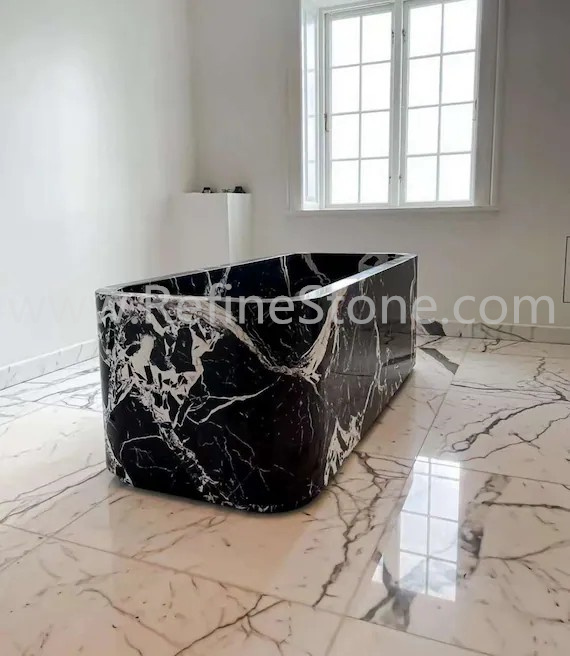 Black marble bathtub